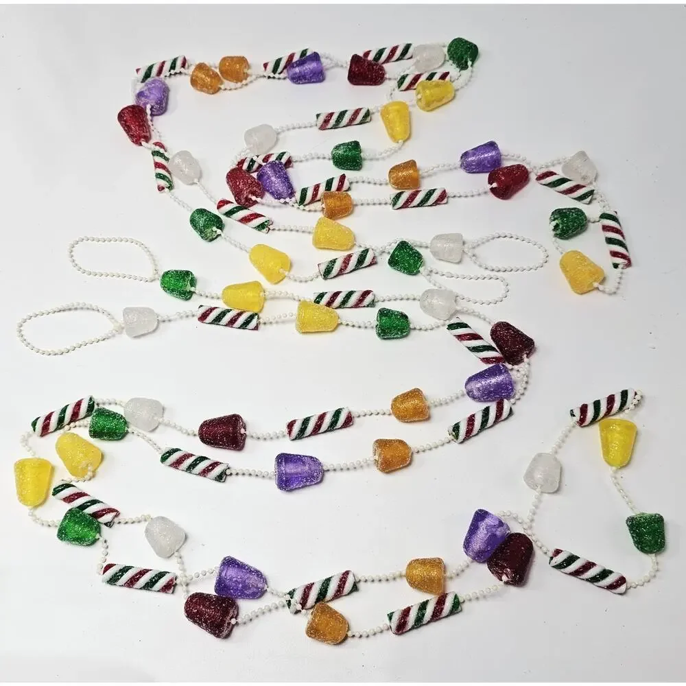 Vtg Sugar Gumdrops & Peppermint Stick Candy Christmas Tree Garland 24ft (3- 8ft)